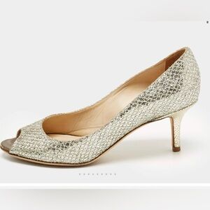 Jimmy Choo Isabel peep toe glitter champagne sz 39.5 EUC $595
